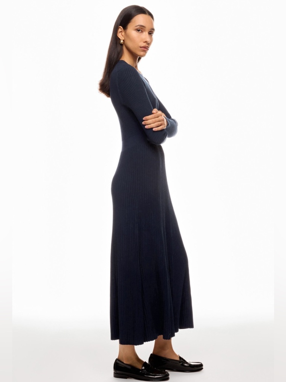 Ann Taylor Navy Ribbed Long-Sleeve Maxi Dress - Picture 2 of 9